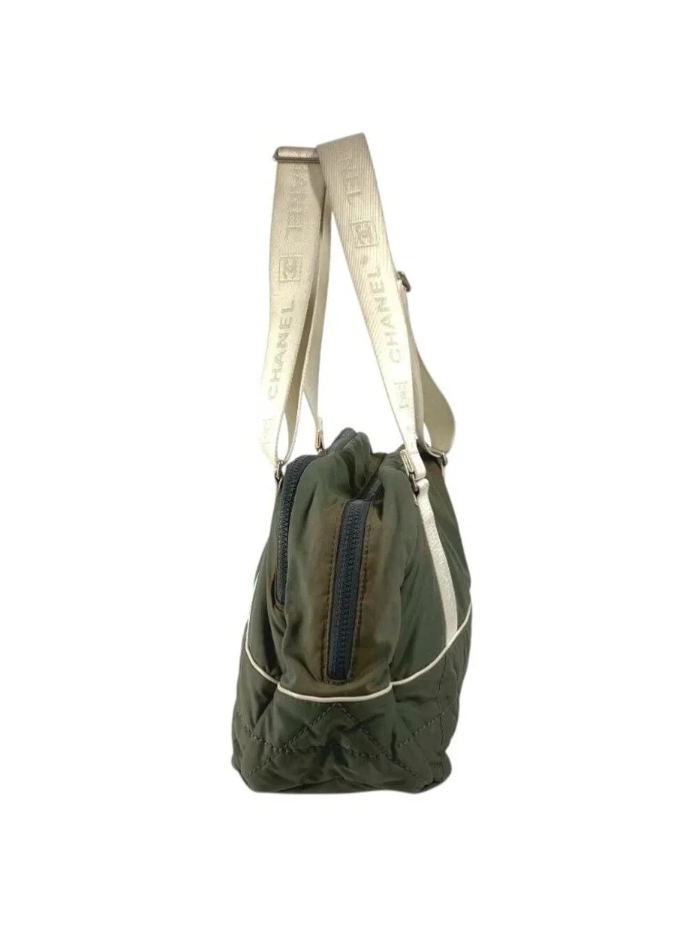 Chanel Boston Bag Logo CC Nylon Gray